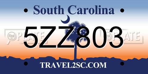5ZZ803 South Carolina License Plate