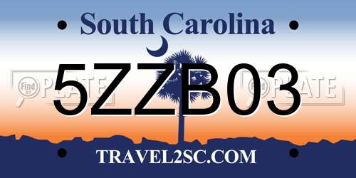 5ZZB03 South Carolina License Plate