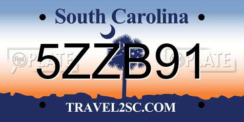 5ZZB91 South Carolina License Plate
