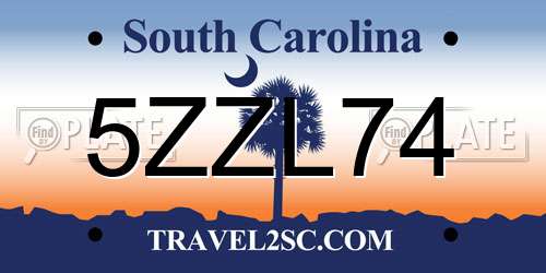 5ZZL74 South Carolina License Plate