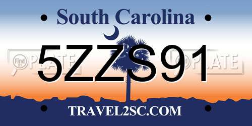 5ZZS91 South Carolina License Plate