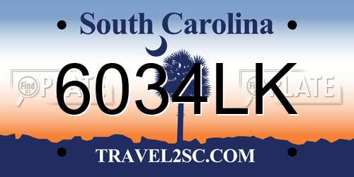 6034LK South Carolina License Plate