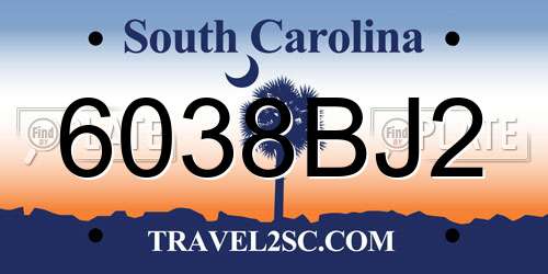 6038BJ2 South Carolina License Plate