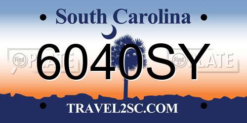6040SY South Carolina License Plate