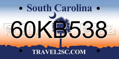 60KB538 South Carolina License Plate