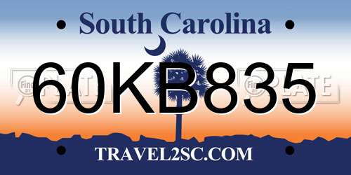60KB835 South Carolina License Plate