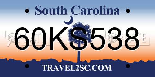 60KS538 South Carolina License Plate