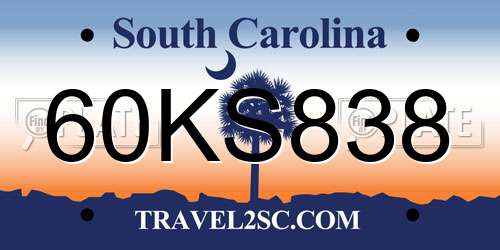 60KS838 South Carolina License Plate