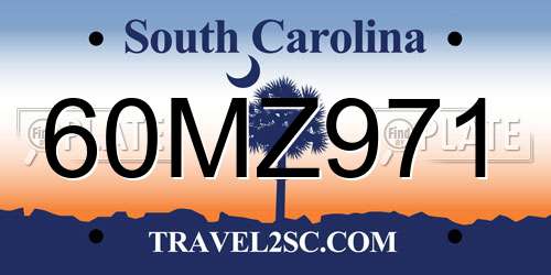 60MZ971 South Carolina License Plate