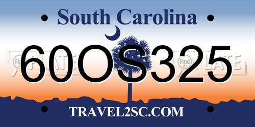 60OS325 South Carolina License Plate
