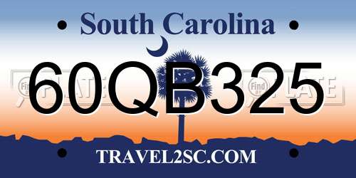 60QB325 South Carolina License Plate