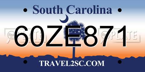 60ZE871 South Carolina License Plate