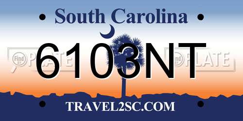 6103NT South Carolina License Plate