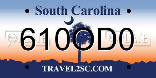 610OD0 South Carolina License Plate