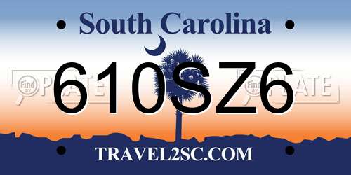 610SZ6 South Carolina License Plate