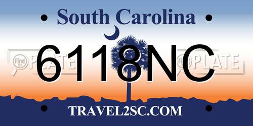 6118NC South Carolina License Plate