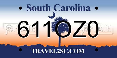 611OZ0 South Carolina License Plate