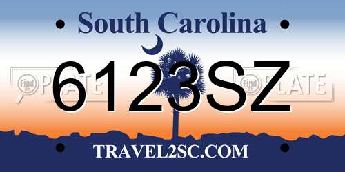 6123SZ South Carolina License Plate