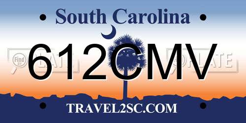 612CMV South Carolina License Plate