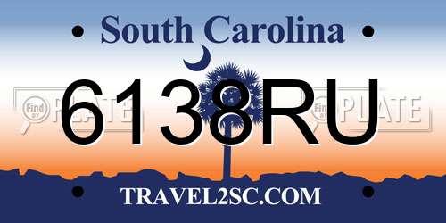 6138RU South Carolina License Plate