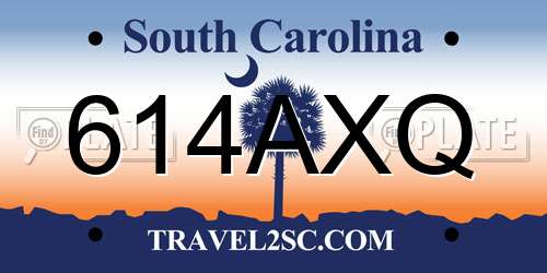 614AXQ South Carolina License Plate