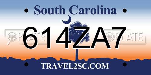 614ZA7 South Carolina License Plate