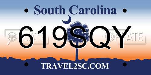 619SQY South Carolina License Plate