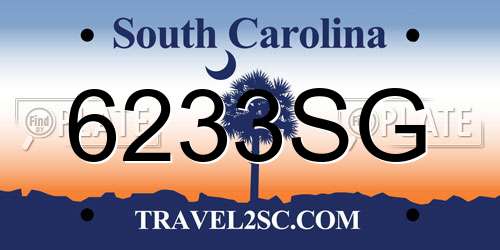 6233SG South Carolina License Plate