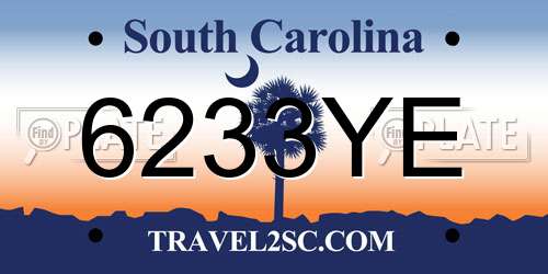 6233YE South Carolina License Plate