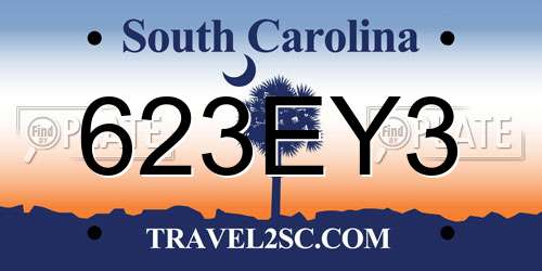 623EY3 South Carolina License Plate
