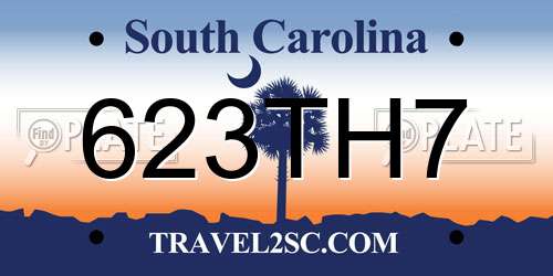 623TH7 South Carolina License Plate