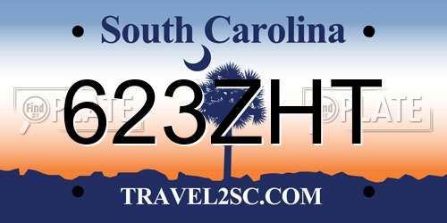 623ZHT South Carolina License Plate