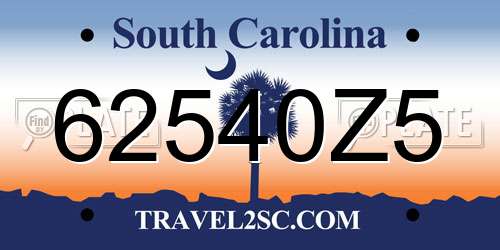 62540Z5 South Carolina License Plate