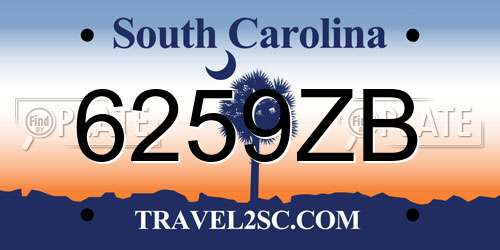 6259ZB South Carolina License Plate