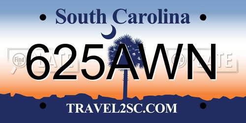 625AWN South Carolina License Plate