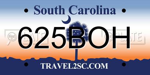 625BOH South Carolina License Plate