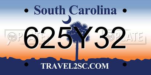 625Y32 South Carolina License Plate