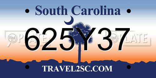 625Y37 South Carolina License Plate