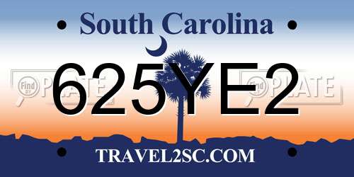 625YE2 South Carolina License Plate