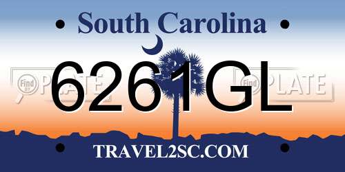 6261GL South Carolina License Plate