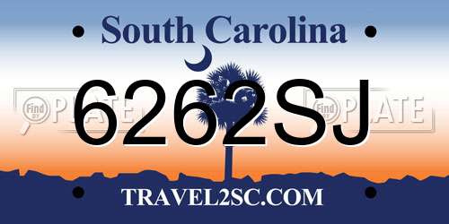 6262SJ South Carolina License Plate