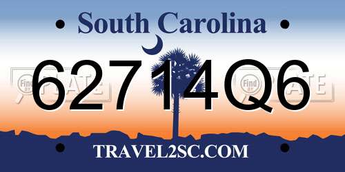 62714Q6 South Carolina License Plate