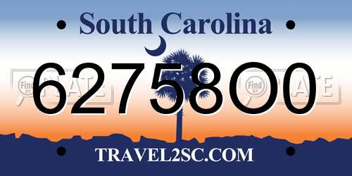 62758O0 South Carolina License Plate