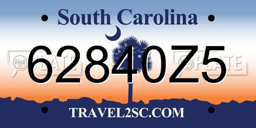 62840Z5 South Carolina License Plate