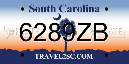 6289ZB South Carolina License Plate