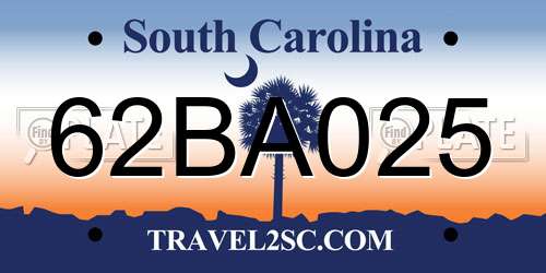 62BA025 South Carolina License Plate
