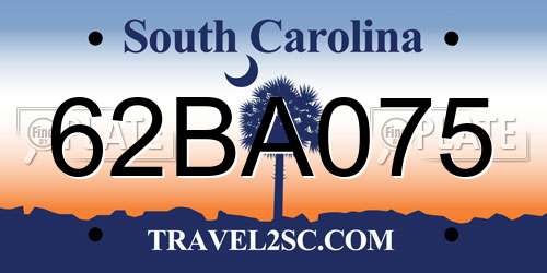 62BA075 South Carolina License Plate