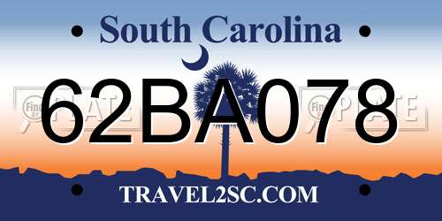 62BA078 South Carolina License Plate