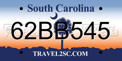 62BB545 South Carolina License Plate