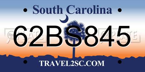 62BS845 South Carolina License Plate